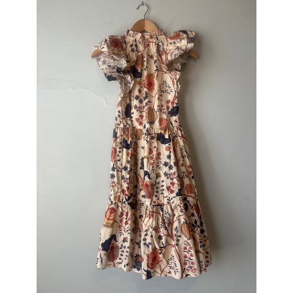 Ulla Johnson Floral Ruffle Tiered Babydoll Mini Dress Cream Blue Ochre - Picture 14 of 16